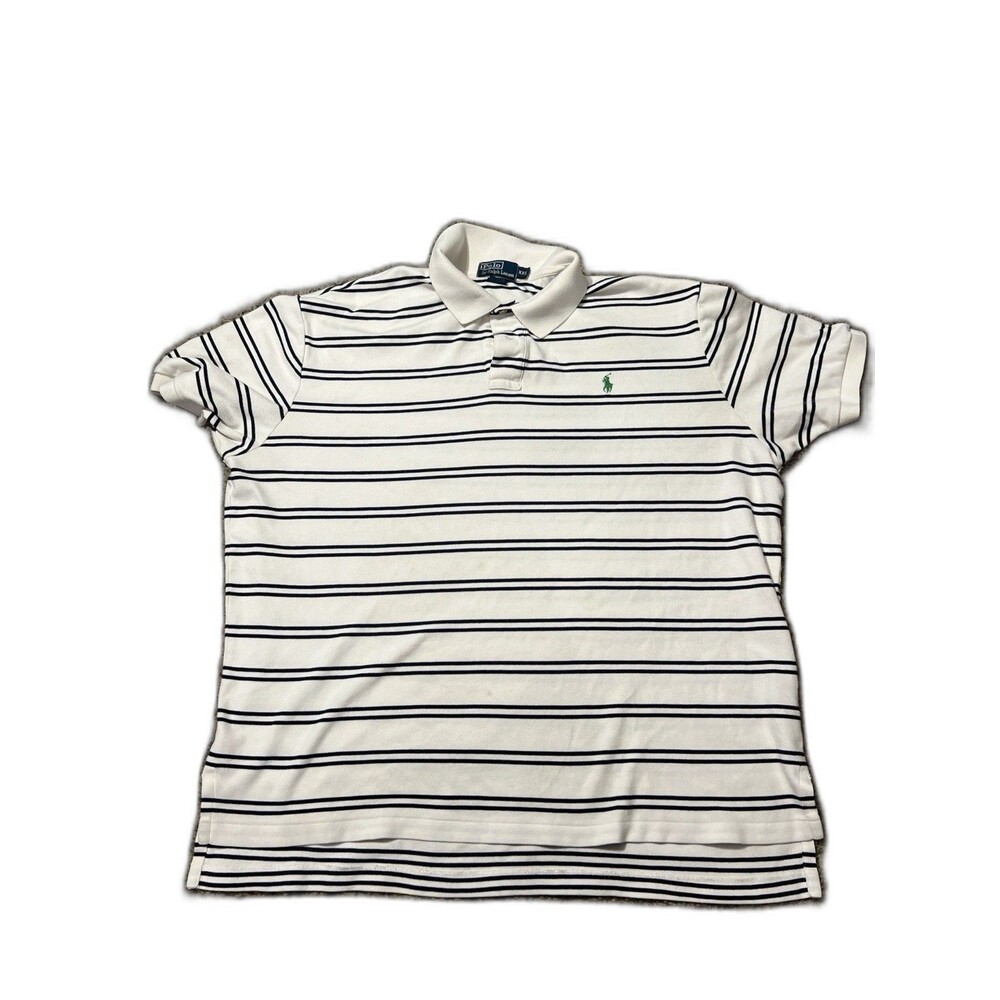 Polo Ralph Lauren Polo Shirt Mens XXL Knit Cotton White Blue Stripes